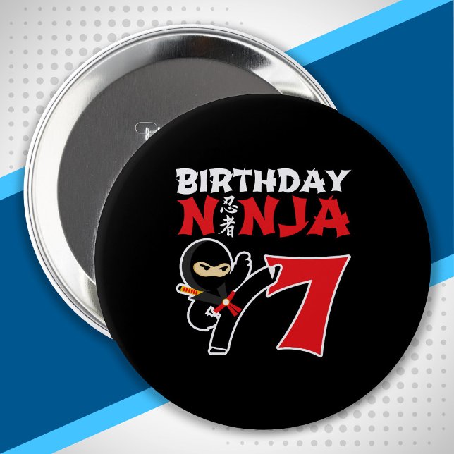 Kids Birthday Ninja - 7 Year Old Party Theme Button (Von Creator hochgeladen)