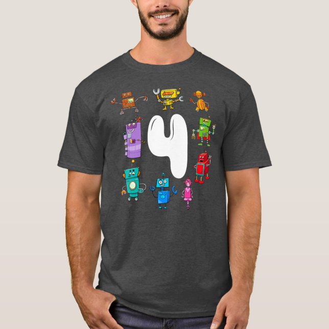 Kids Birthday Robot Four 4th Birthday T-Shirt (Vorderseite)