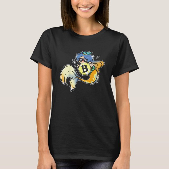 Kids Bitcoin Mermaid with Sunglasses Cool Sea Anim T-Shirt (Vorderseite)
