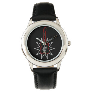 Kid's Black Leather Watch - Rock n' Roll Armbanduhr