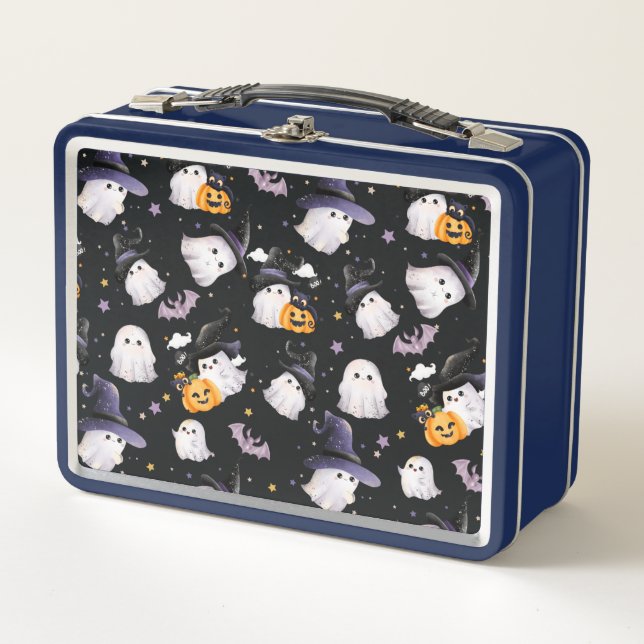 Kid's Black & Lila Illustriert Ghost Lunch Box (Vorderseite)