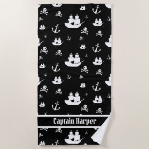 Kids Black Personalisiert Anchor Pirate Beach Hand Strandtuch