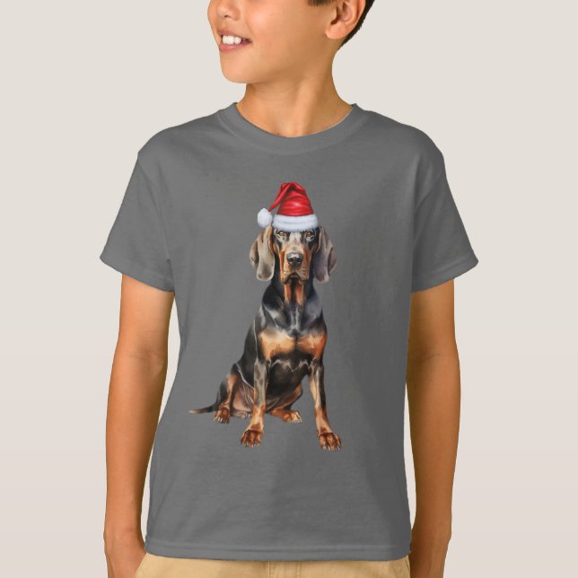 Kids Black Tan Coonhound Dog Lover Funny Christmas T-Shirt (Vorderseite)