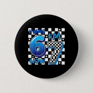 Kids Blau Kariert Ich war 6 Ich bin 7 Lustig 67 Ge Button