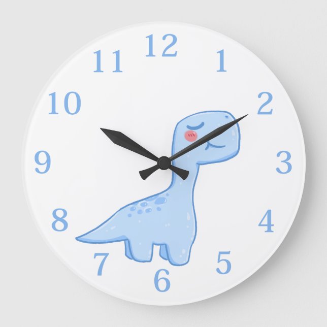 Kids Blue Dinosaurier Große Uhr (Vorderseite)