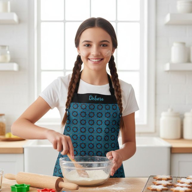 Kids' Blue Geometric Pattern Custom Name Apron Schürze (Von Creator hochgeladen)