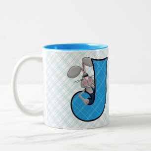 Kids Blue Jackrabbit Monogram Letter J and Name Zweifarbige Tasse