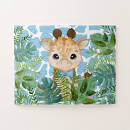 Kids Blue Jungle Giraffe in a Bow Tie Puzzle