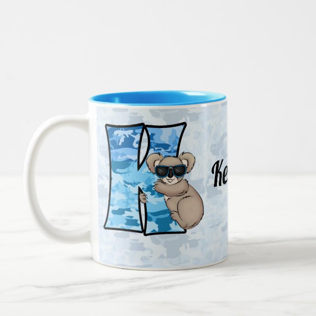 Kid's Blue Koala Monogram Letter K Zweifarbige Tasse (Links)