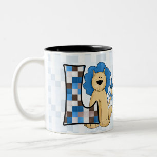 Kids Blue Lion Monogram Big Letter L mit Name Zweifarbige Tasse