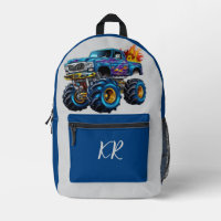 Kids Blue Monster Truck Orange Flames Initialen
