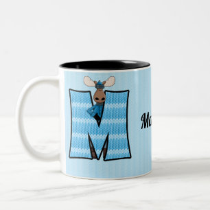 Kid's Blue Moose Monogram Letter M with Name Zweifarbige Tasse