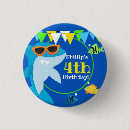 Kids Blue Shark Fintastic Birthday Button