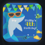 Kids Blue Shark Fintastic Birthday Pappteller<br><div class="desc">Feiern Sie Ihren kleinen Hai zum Geburtstag! Dieses hübsche Blau mit Sonnenbrillen ist ein Hit für Ihr Party. Sämtliche Texte können auf der Einladung angepasst werden. Blasen und Fische sorgen für unterhaltsame Details. Ideal für alle Untersee-Party oder Hai-Party. Grafik nach PrettyGrafik.</div>