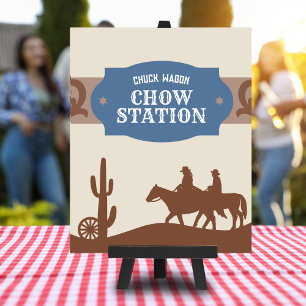 Kids Blue Western "Chuck wagon chow station" Zeich Poster