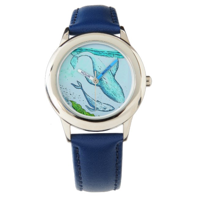 Kids Blue Whale Art Watch Armbanduhr (Vorderseite)