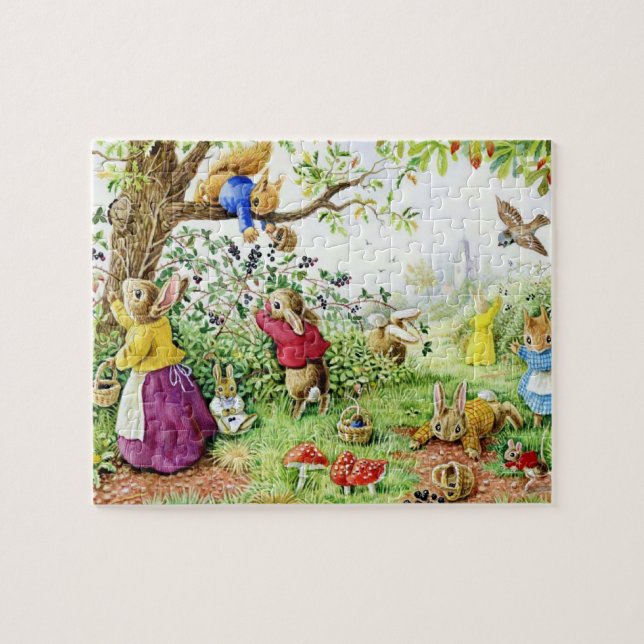 Kids Blueberry Picking Bunny Family Puzzle (Horizontal)