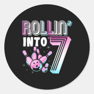 Kids Bowler Rollin’ In 7 Bowling 7. Geburtstag Ki Runder Aufkleber