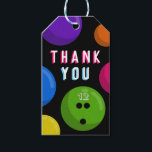Kids Bowling Birthday Party Danke Ihnen für Tags Geschenkanhänger<br><div class="desc">Schwarz und Neon bedanken sich dafür, dass Sie Tags bevorzugen, die für Kindergeburtstage-Bowlinge konzipiert sind, aber auch für andere Bowling-Themenveranstaltungen (z.B. Bowling-Firmenveranstaltungen, Bowling-Spendenaktionen, Wiedersehen Bowling-) genutzt werden können. Das Design auf der Vorderseite zeigt "DANK YOU" in einem weißen Schriftart auf zwei Linien mit einem coolen Offset unter dem hellen Neon...</div>