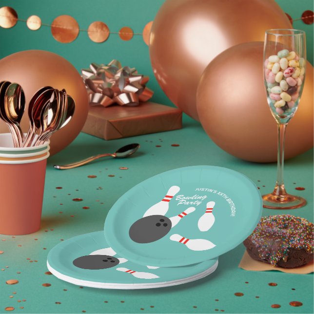 Kid's Bowling Birthday Party Zollpapiere Teller (Multi)