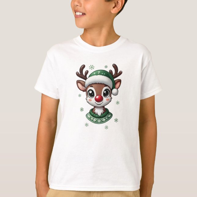 Kids Boy Cute Reindeer Personalized T-Shirt  (Vorderseite)