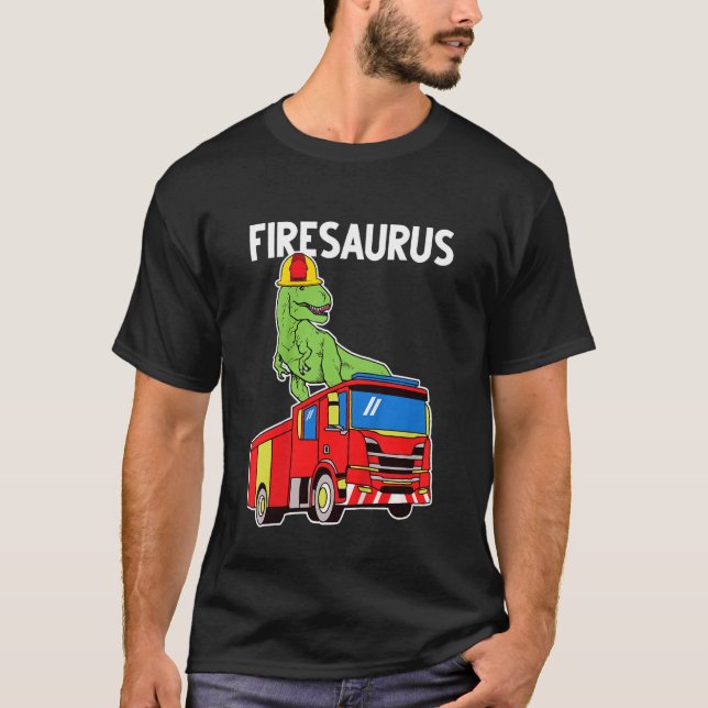 Kids Boys Dino Fire Truck T-Shirt (Vorderseite)
