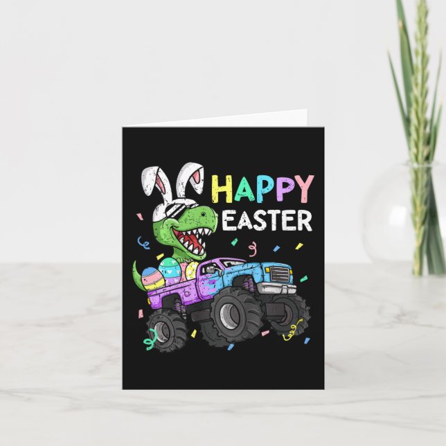 Kids Boys Happy Oaster T-rex Bunny Monster Truck R Karte (Vorderseite)
