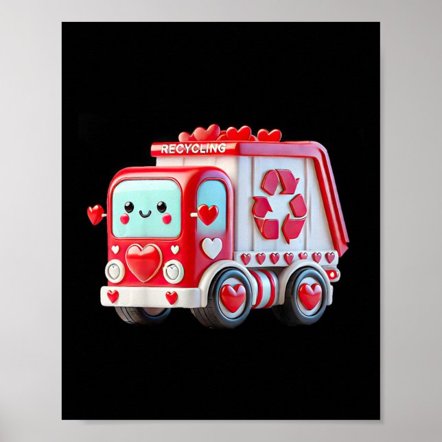 Kids Boys Kawaii Valentine Red Recycling Trash Tru Poster (Vorne)