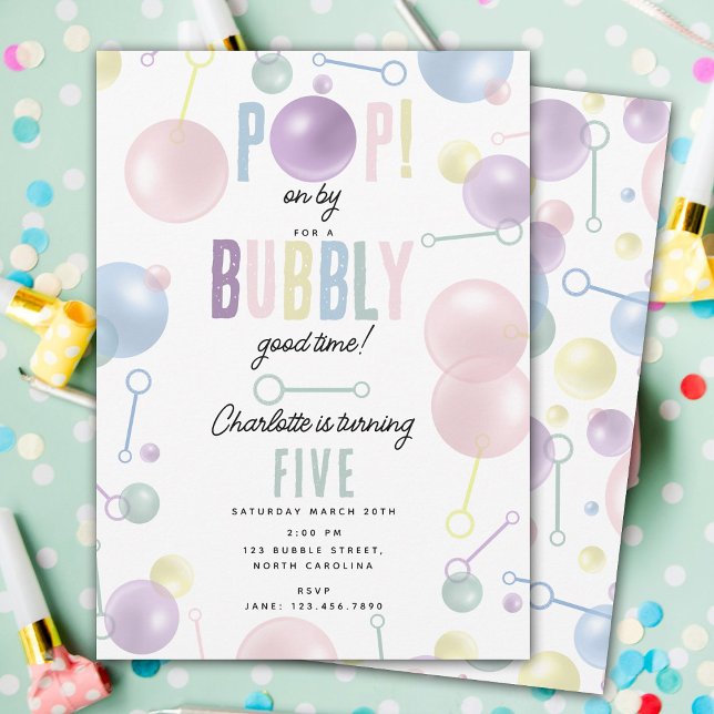 Kids Bubble Party POP on By Birthday Einladung (Kids Bubble Party POP on By Birthday Invitation)