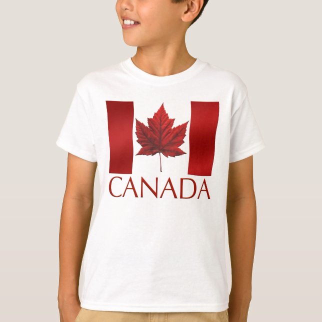 Kid's Canada Flag Ringer Maple Leaf Kid's T - Shir T-Shirt (Vorderseite)