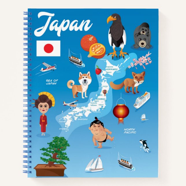Kids Cartoon Map Japan Notizbuch (Vorderseite)
