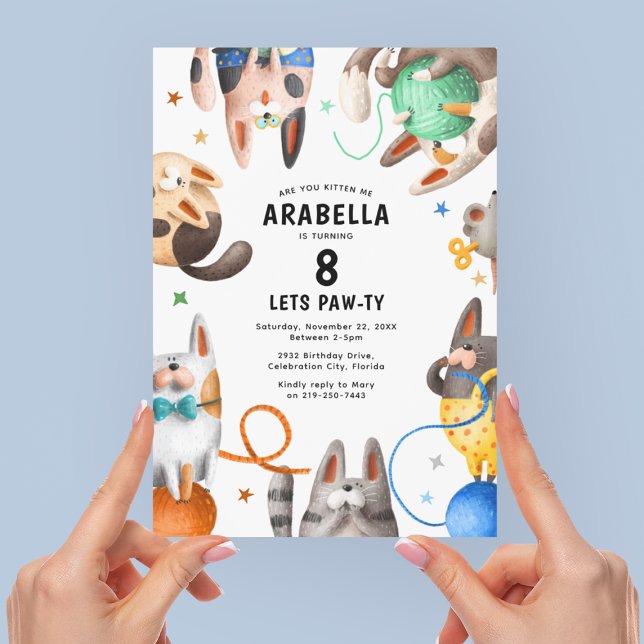 Kids Cat Paw-ty Geburtstagsparty Einladung (Von Creator hochgeladen)