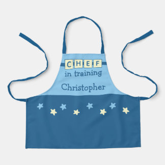 Kid's Chef name stars blue yellow Schürze
