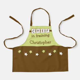 Kid's Chef name stars green brown Schürze