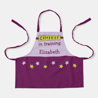 Kid's Chef name stars purple green Schürze