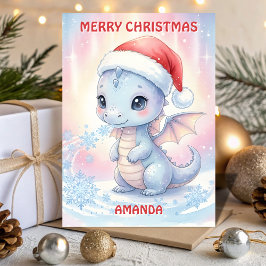 Kids Christmas Baby Dragon Snowflakes Feiertagskarte