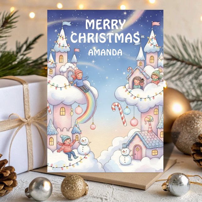 Kids Christmas Cloud Castle Magic Feiertagskarte (Von Creator hochgeladen)