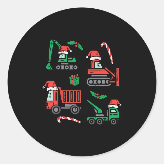Kids Christmas Construction Vehicles Truck Xmas Bo Runder Aufkleber (Vorderseite)