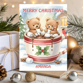 Kids Christmas Cozy Cocoa Bears Feiertagskarte