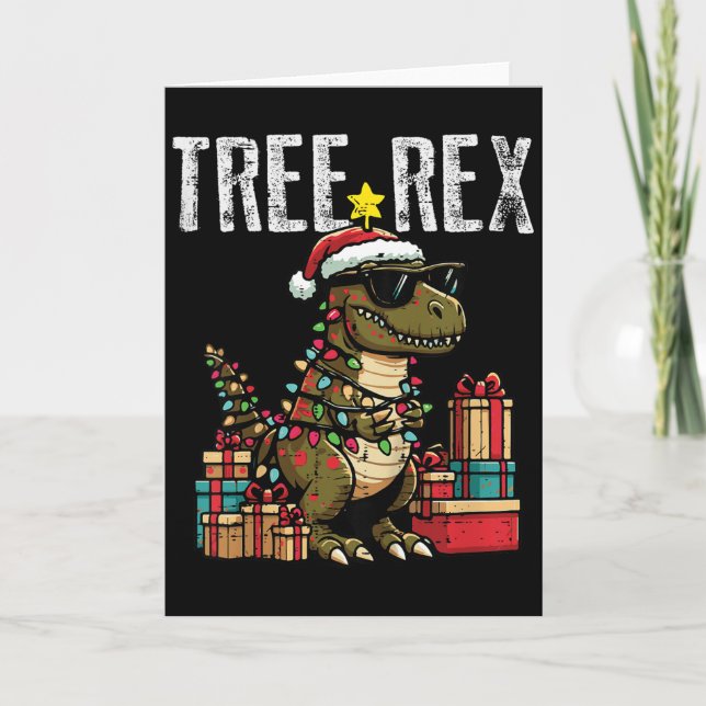 Kids Christmas Dinosaur Tree Rex Xmas Trex Toddler Karte (Vorderseite)