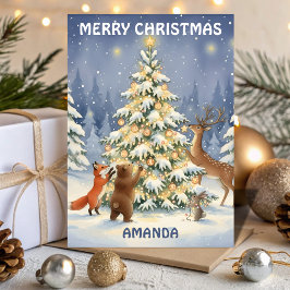 Kids Christmas Forest Friends Glow Tree Feiertagskarte