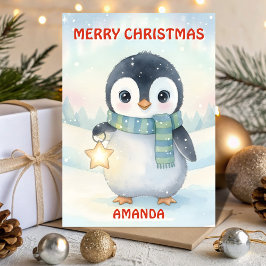 Kids Christmas Little Penguin Magic Feiertagskarte