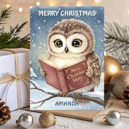 Kids Christmas Owl Night Story Feiertagskarte