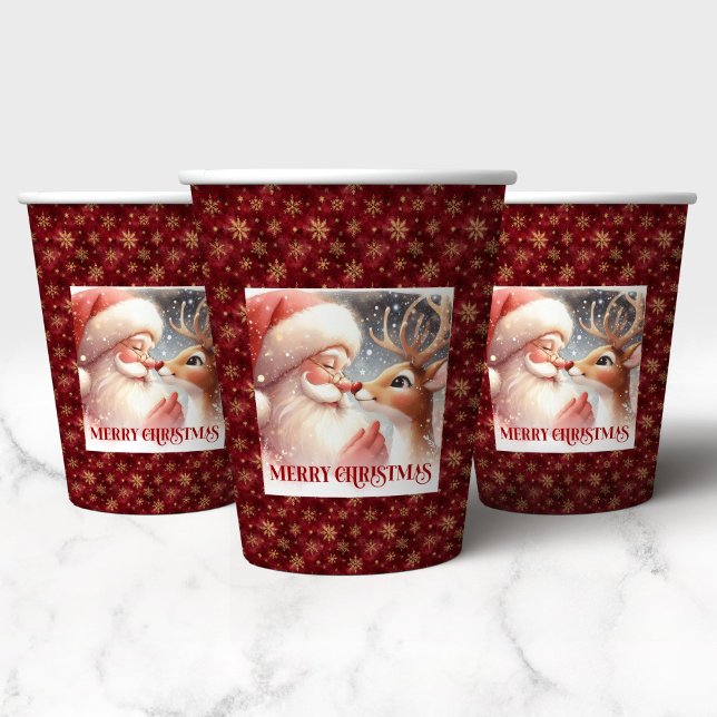 Kids Christmas Paper Cups Cute Santa and Rudolph  Pappbecher (Kids Christmas Paper Cups Cute Santa and Rudolph Art)