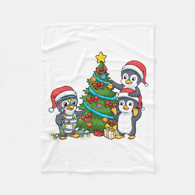 Kids Christmas Penguin Christmas Tree Lights Baubl Fleecedecke (Vorderseite)