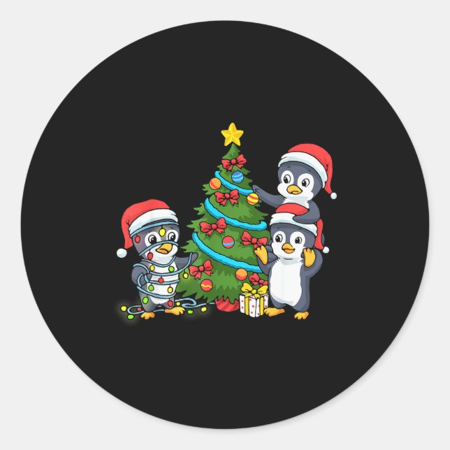Kids Christmas Penguin Christmas Tree Lights Baubl Runder Aufkleber