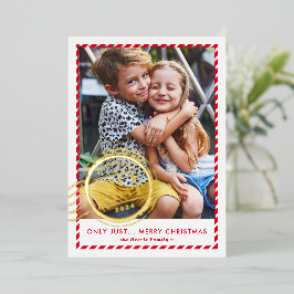 KIDS CHRISTMAS PHOTO cute Nice List stamp red gold Folien Feiertagskarte