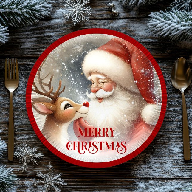 Kids Christmas Plates with Cute Santa and Rudolph Pappteller (Kids Christmas Plates with Cute Santa and Rudolph)