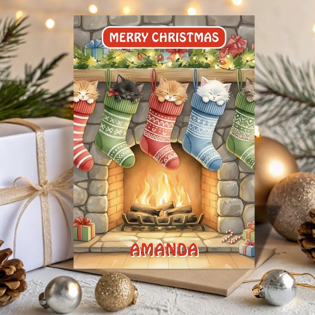 Kids Christmas Stocking Kittens Cozy Feiertagskarte (Von Creator hochgeladen)