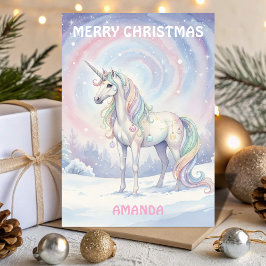 Kids Christmas Unicorn Snowy Wish Feiertagskarte